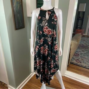 Asymmetrical Floral Midi sun Dress Medium Keyhole tank sundress